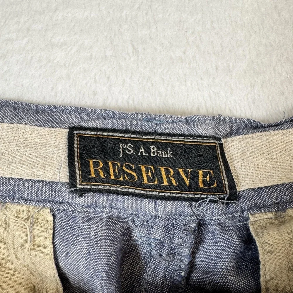 Jos. A. Bank Reserve Shorts Mens 35 Blue 11 In Inseam Linen Chino Casual Summer